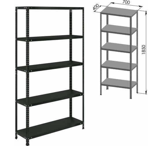 Изображение товара Металлический стеллаж BRABIX "ГРАФИТ MS KD-180/40/70-5", лофт, 1850x700x400 мм, 5 полок 291268