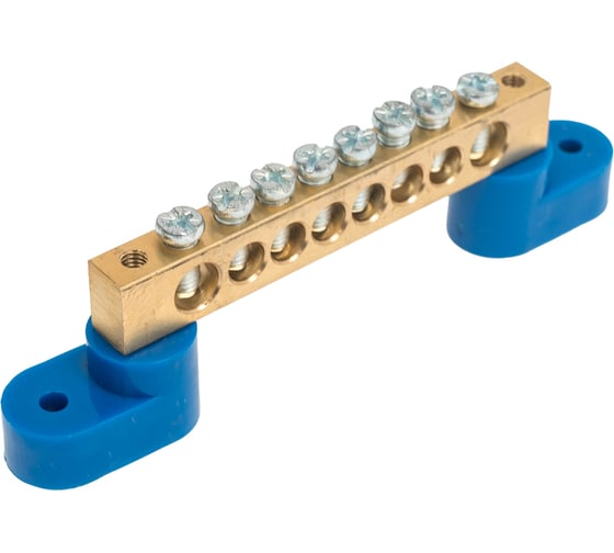 Изображение товара Нулевая N шина на двух угловых синих изоляторах REXANT 8х12 мм 8 групп 11-2333