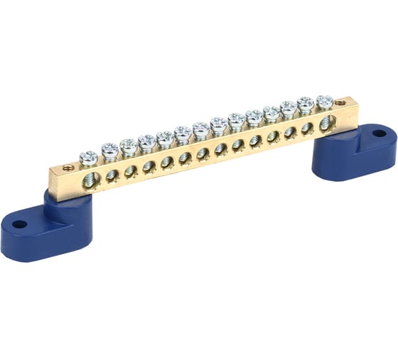 Изображение товара Нулевая N шина на двух угловых синих изоляторах REXANT 6х9 мм 14 групп 11-2329