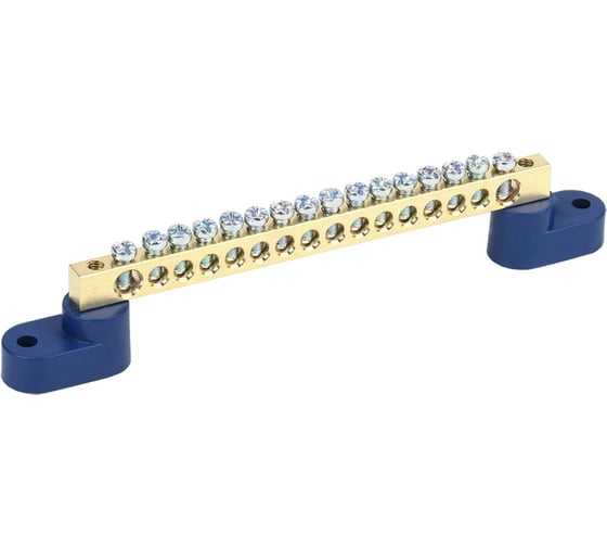 Изображение товара Нулевая N шина на двух угловых синих изоляторах REXANT 6х9 мм 16 групп 11-2330