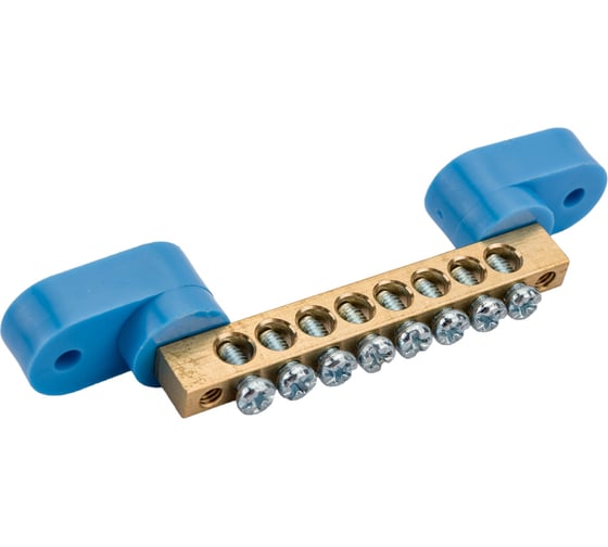 Изображение товара Нулевая N шина на двух угловых синих изоляторах REXANT 6х9 мм 8 групп 11-2326