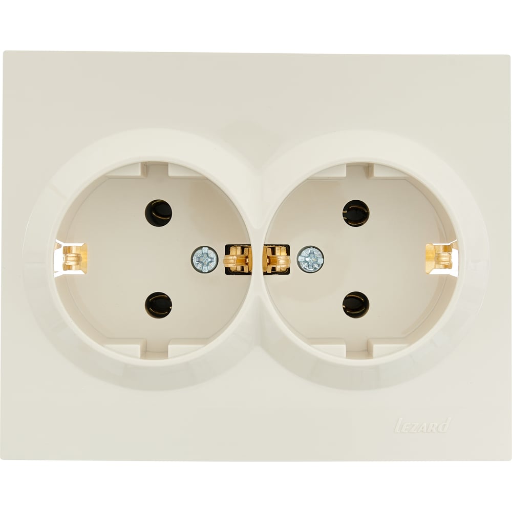 Изображение товара Двойная розетка Lezard VESNA с заземлением керамическая встраиваемая кремовая