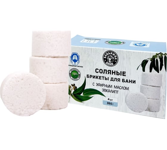 Изображение товара Соляные брикеты для бани с эфирным маслом Эвкалипт Бацькина баня 350 г 23006