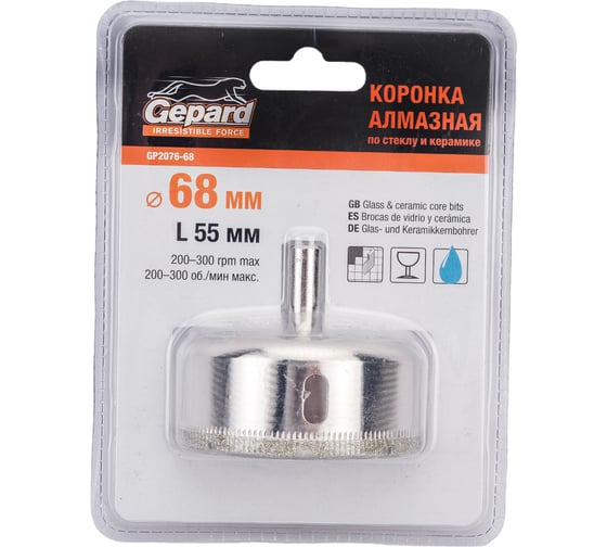 Изображение товара Коронка алмазная по стеклу и керамике 68 мм Gepard GP2076-68