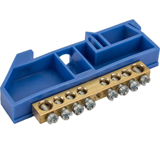 Изображение товара Нулевая N шина с синим изолятором на DIN-рейку REXANT 6x9 мм стойка большая 8 групп 11-2340