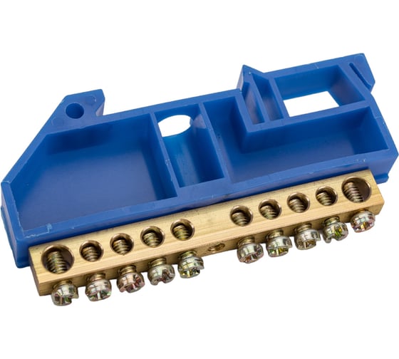 Изображение товара Нулевая N шина с синим изолятором на DIN-рейку REXANT 6x9 мм стойка большая 10 групп 11-2341