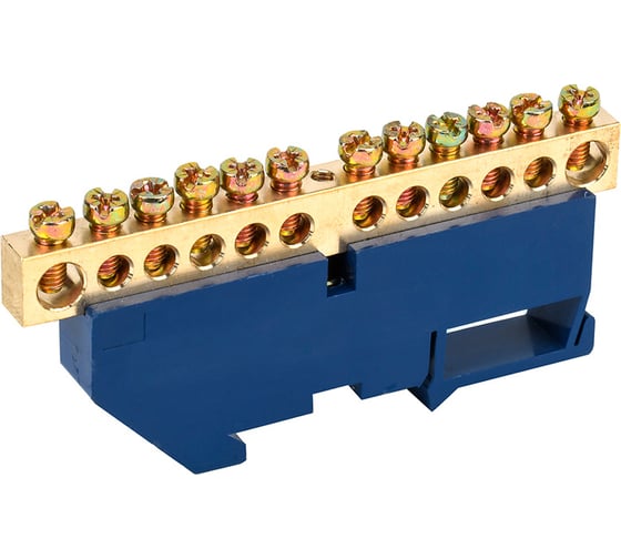 Изображение товара Нулевая N шина с синим изолятором на DIN-рейку REXANT 8х12 мм стойка большая 12 групп 11-2349