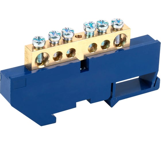 Изображение товара Нулевая N шина с синим изолятором на DIN-рейку REXANT 8х12 мм стойка большая 6 групп 11-2346
