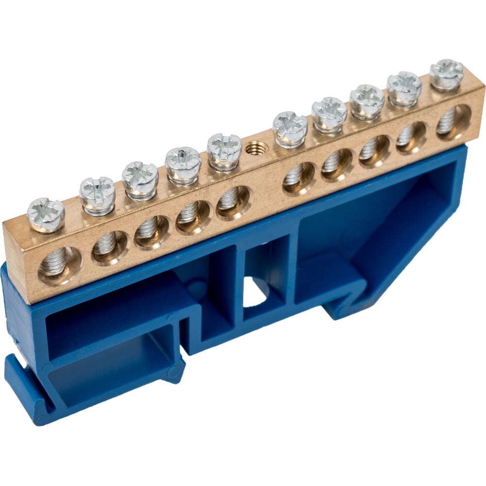 Изображение товара Нулевая шина с синим изолятором REXANT 11-2348, 10 групп, DIN-рейка