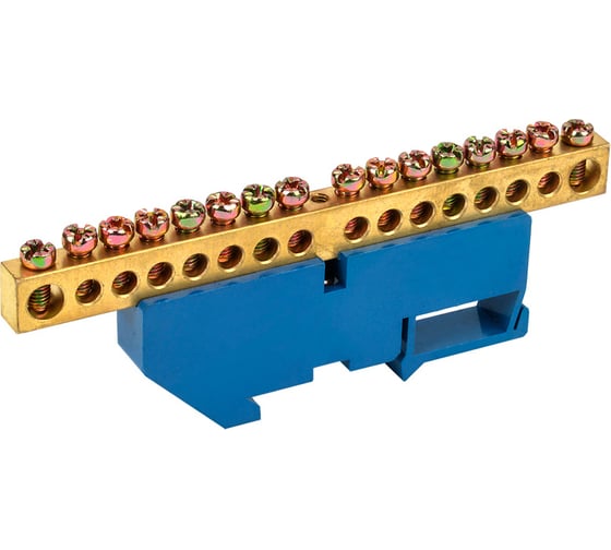 Изображение товара Нулевая N шина с синим изолятором на DIN-рейку REXANT 8х12 мм стойка большая 16 групп 11-2351