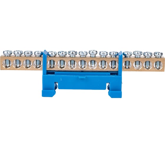 Изображение товара Нулевая N шина с синим изолятором тип Стойка на DIN-рейку REXANT 6x9 мм 15 групп 11-2356