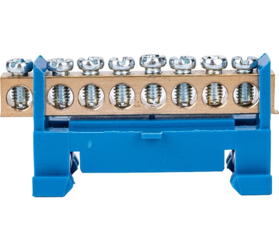 Изображение товара Нулевая N шина с синим изолятором тип Стойка на DIN-рейку REXANT 6x9 мм 8 групп 11-2353