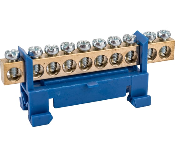 Изображение товара Нулевая N шина с синим изолятором тип Стойка на DIN-рейку REXANT 6x9 мм 10 групп 11-2354