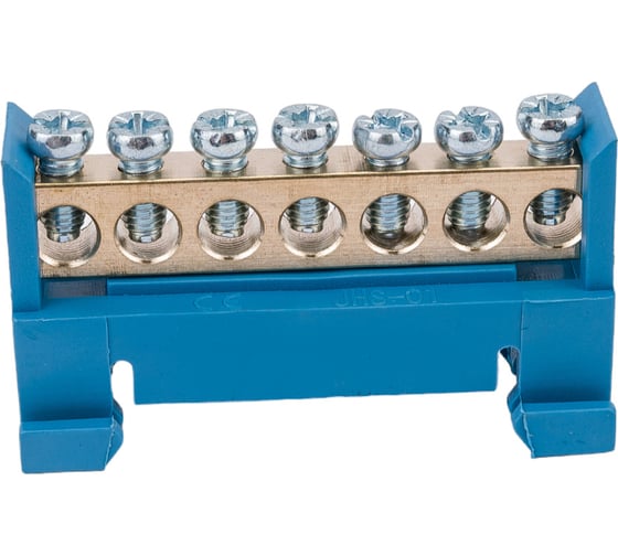 Изображение товара Нулевая N шина с синим изолятором тип Стойка на DIN-рейку REXANT 6x9 мм 7 групп 11-2352