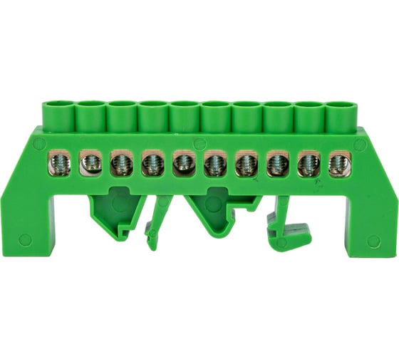 Изображение товара Шина PE земля в комбинированном зеленом изоляторе на DIN-рейку REXANT 6x9 мм 10 групп 11-2308