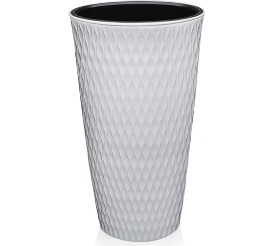 Изображение товара Кашпо Эльфпласт Kerama круглое, с вкладышем, 15.5 л, белое, диаметр 255 мм, высота 482 мм 066543