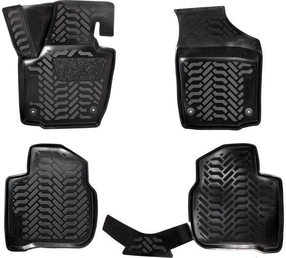 Изображение товара Ковры Airline для VW Polo/Rapid 20-, 4 шт., крепеж, высокий борт, 3D с подпятником, ТЭП, черные ACM-PS-94