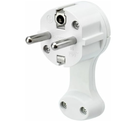 Изображение товара Плоская угловая вилка Евро REXANT с заземлением 16 А белая 16-0734
