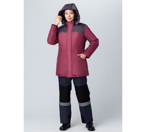 Изображение товара Зимняя женская куртка Факел Снежана, тк.Дюспо, бордовый/темно-серый, размер 56-58, рост 170-176 87481090.010