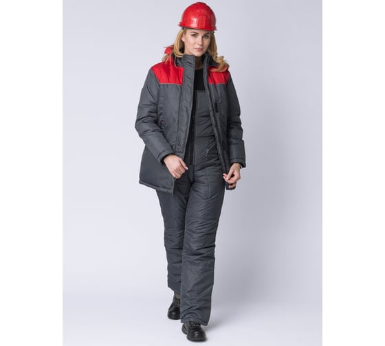 Изображение товара Зимняя женская куртка Сакрин, ткань Дюспо, темно-серый/красный, 52-54; 182-188 Факел 87472337.015
