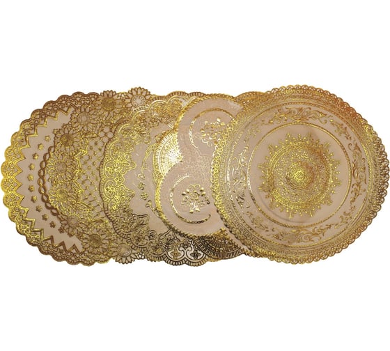 Изображение товара Подстановочная салфетка плейсмат КОШКИН ДОМ круглая 38 см, золоченное кружево, ПВХ 50-10-003