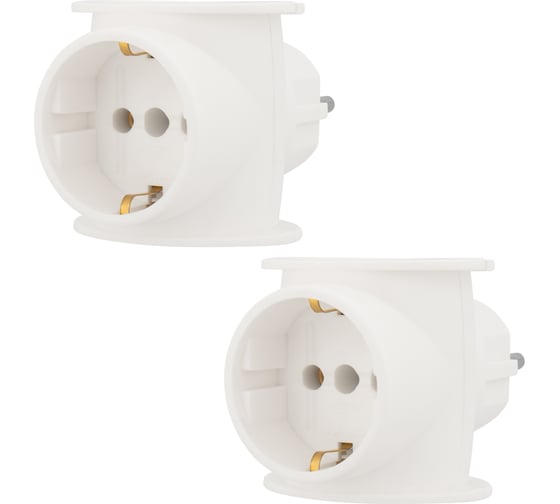Изображение товара Набор электрических универсальных тройников REXANT 16 А, одно гнездо с заземлением, белый 2 шт 11-1080-2