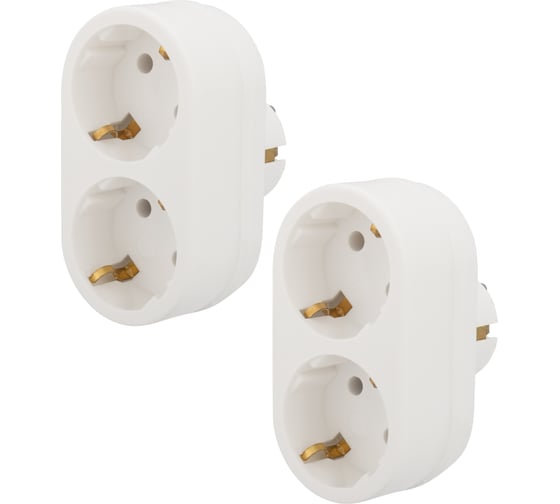 Изображение товара Набор электрических двойников REXANT 16 А с заземлением, белый 2 шт 11-1075-2