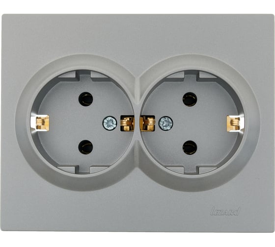 Изображение товара Двойная розетка Lezard VESNA с заземлением, ПБТ, платина 742-3500-127B