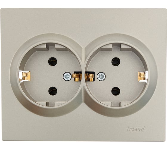 Изображение товара Двойная розетка Lezard VESNA с заземлением, ПБТ, титан 742-3700-127B
