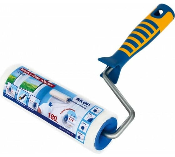 Изображение товара Валик АКОР Профи L180 мм, диаметр 8 мм, белый велюр, двухкомпонентная ручка 4607044331242