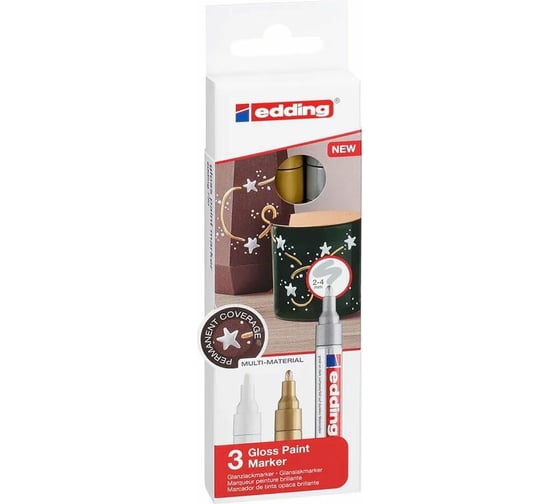 Изображение товара Набор лаковых глянцевых маркеров EDDING 750, круглый наконечник E-750#3S#MET