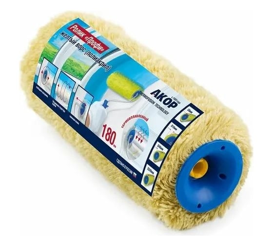 Изображение товара Ролик АКОР L180 мм, диаметр 8 мм, желтый ворс 18 мм, полиакрил 4607044331495