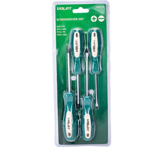 Изображение товара Набор отверток ВОЛАТ 4 шт., SL4x75,SL5x100,PH1x75,PH2x100 17085-04