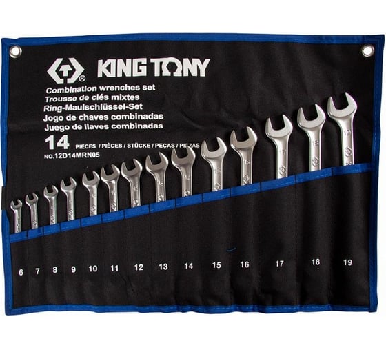 Изображение товара Набор комбинированных ключей KING TONY 6-19 мм, чехол из теторона, 14 предметов 12D14MRN05