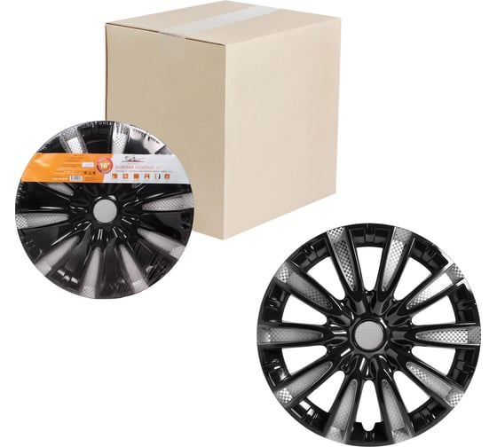 Изображение товара Колесные колпаки Airline Торнадо Т 16", серебристый/черный, карбон, комплект 2 шт. AWCC-16-33