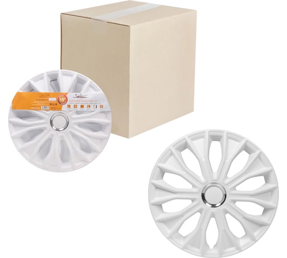 Изображение товара Колесные колпаки Airline Волтек 15", белый глянец, хром кольцо, комплект 2 шт. AWCC-15-29