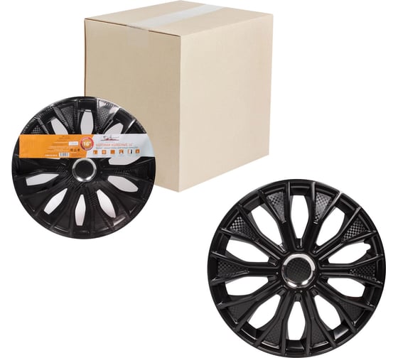 Изображение товара Колесные колпаки Airline Волтек 16", черный глянец, хром кольцо, комплект 2 шт. AWCC-16-35