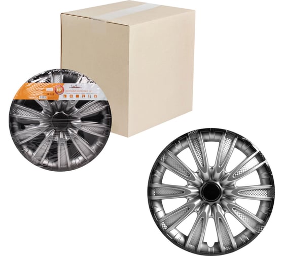 Изображение товара Колесные колпаки Airline Торнадо + 16", серебристо-черный, карбон, комплект 2 шт. AWCC-16-30