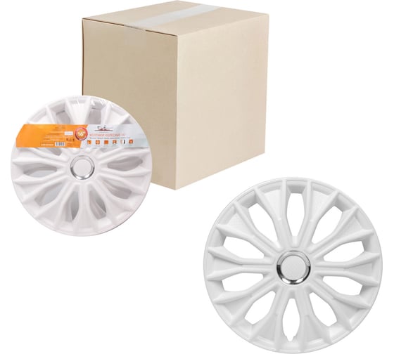 Изображение товара Колесные колпаки Airline Волтек 16", белый глянец, хром кольцо, комплект 2 шт. AWCC-16-34