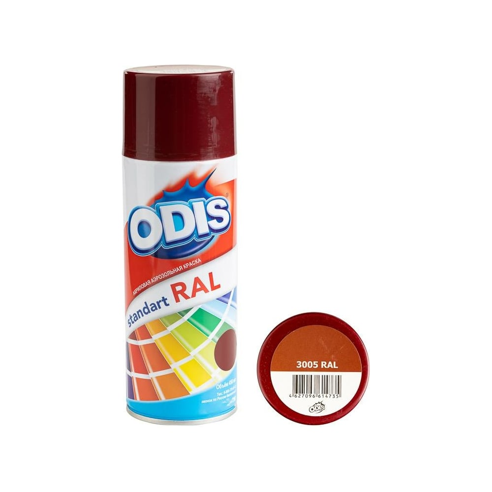 Изображение товара Краска-спрей ODIS стандарт RAL винно-красный 3005, аэрозоль, глянцевая