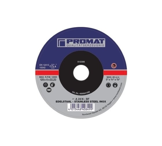 Изображение товара Круг зачистной INOX 125x6.0x22.23 мм PROMAT 4000841326