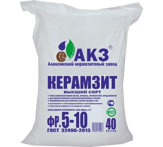 Изображение товара Керамзит АКЗ (фракция 5-10 мм; 40 л) 1200 шт 4665296650078