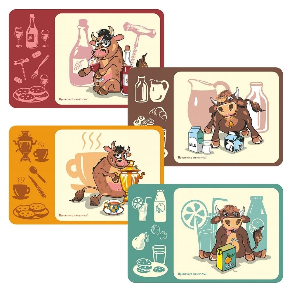 Изображение товара Салфетка МУЛЬТИДОМ Забавный бычок размер 41х26 см, 4 дизайна МТ88-382