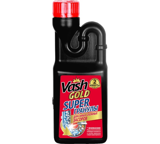 Изображение товара Средство для прочистки труб VASH GOLD Super гранулированное, от засоров, 600 гр 307338