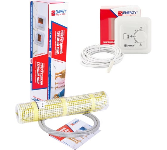 Изображение товара Комплект теплый пол ENERGY мат 1,30 - 210 Вт с терморегулятором TK04 УТ-УТ-01033