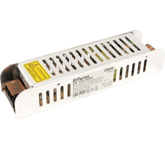 Изображение товара Электронный трансформатор FERON для светодиодной ленты 60W 12V (драйвер), LB009 48008