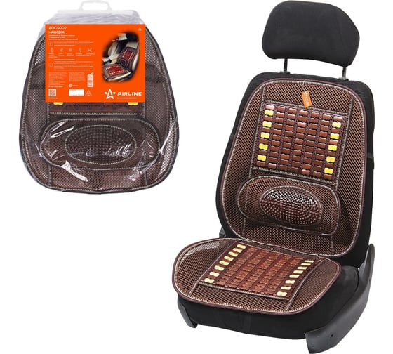 Изображение товара Массажная накидка на переднее сиденье Airline с поддержкой спины, деревянная, желтый/коричневый ADCS002