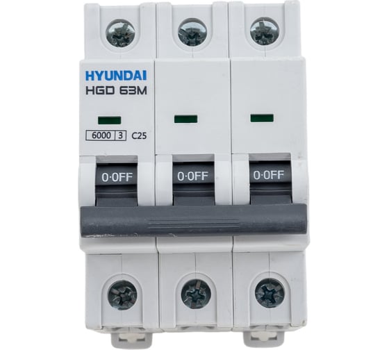 Изображение товара Автоматический выключатель Hyundai HGD63-M 3PMCS0000C 00025 3п, 25А, 6kA, хар-ка C 13.04.000890