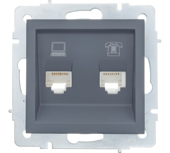 Изображение товара Розетка Lezard VESNA компьютер+телефон графит 742-3488-143