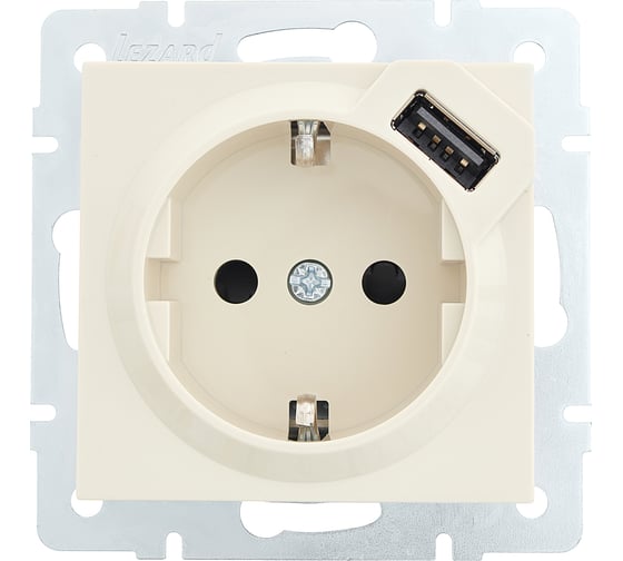 Изображение товара Розетка Lezard VESNA с/з + USB разъём крем 742-0388-181